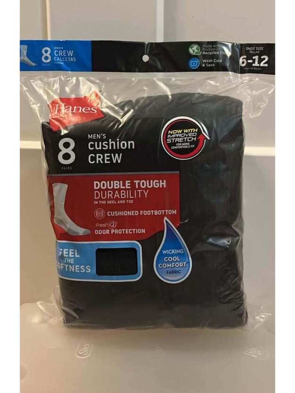 Hanes men’s cushion crew socks shoe size 6-12